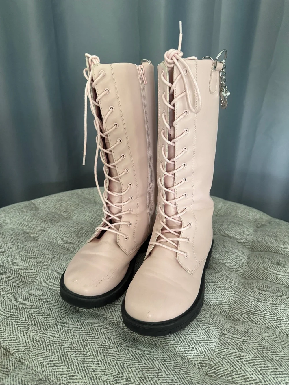 Women’s Lace-Up Knee-High Boots in Pale Pink